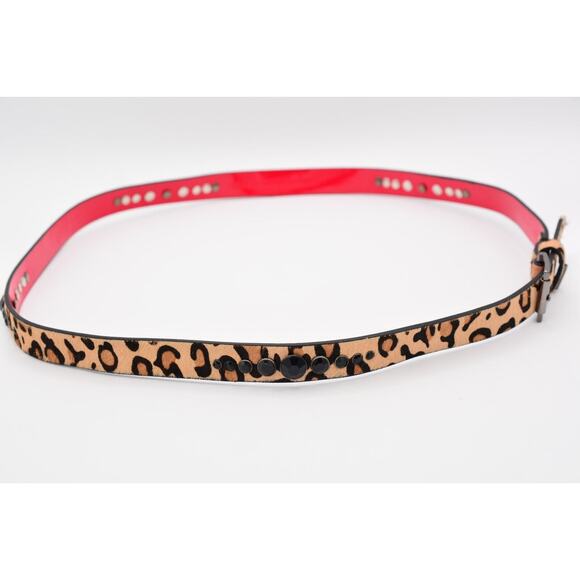 Guess L Genuine Leather Belt Leopard Fur Black Crystal Rhinestone Red - Picture 9 of 12